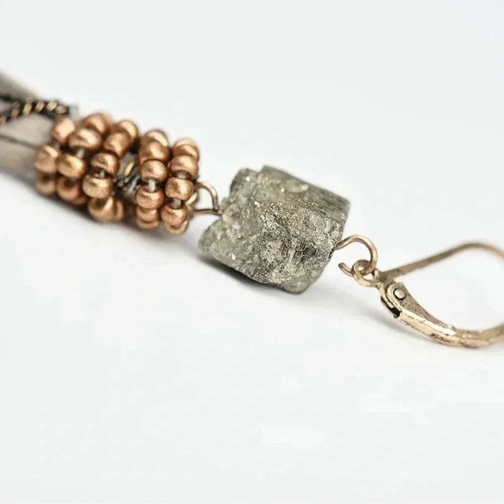1 LEFT! Hematite Nugget Leather Fringe Earrings