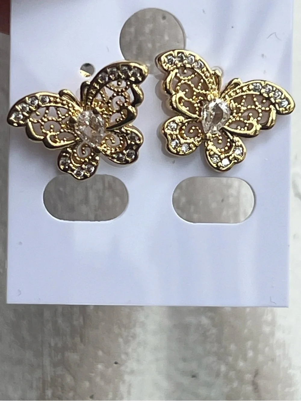 ⭐️-Gold Butterfly Crystal Stud Earrings