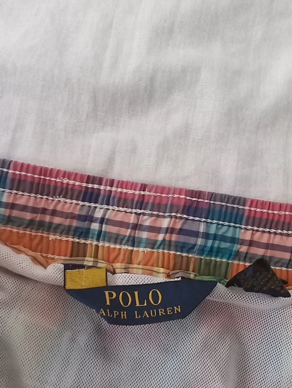 Polo by Ralph Lauren Coral, Blue & Yellow Plaid Swim Shorts