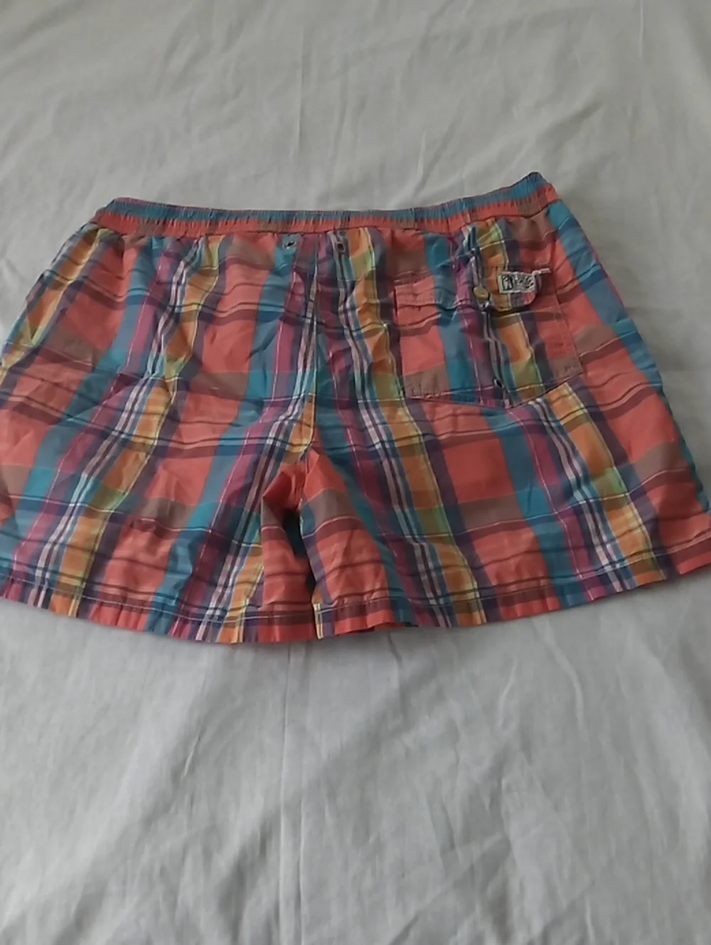 Polo by Ralph Lauren Coral, Blue & Yellow Plaid Swim Shorts