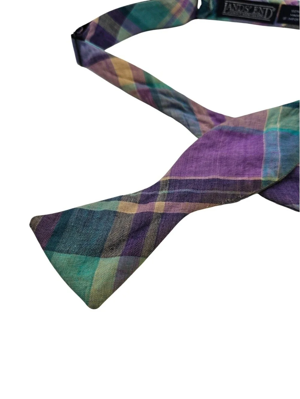 Lands End Mens Self Tie Cotton Bowtie Bow Tie pastel Plaid Spring Easter