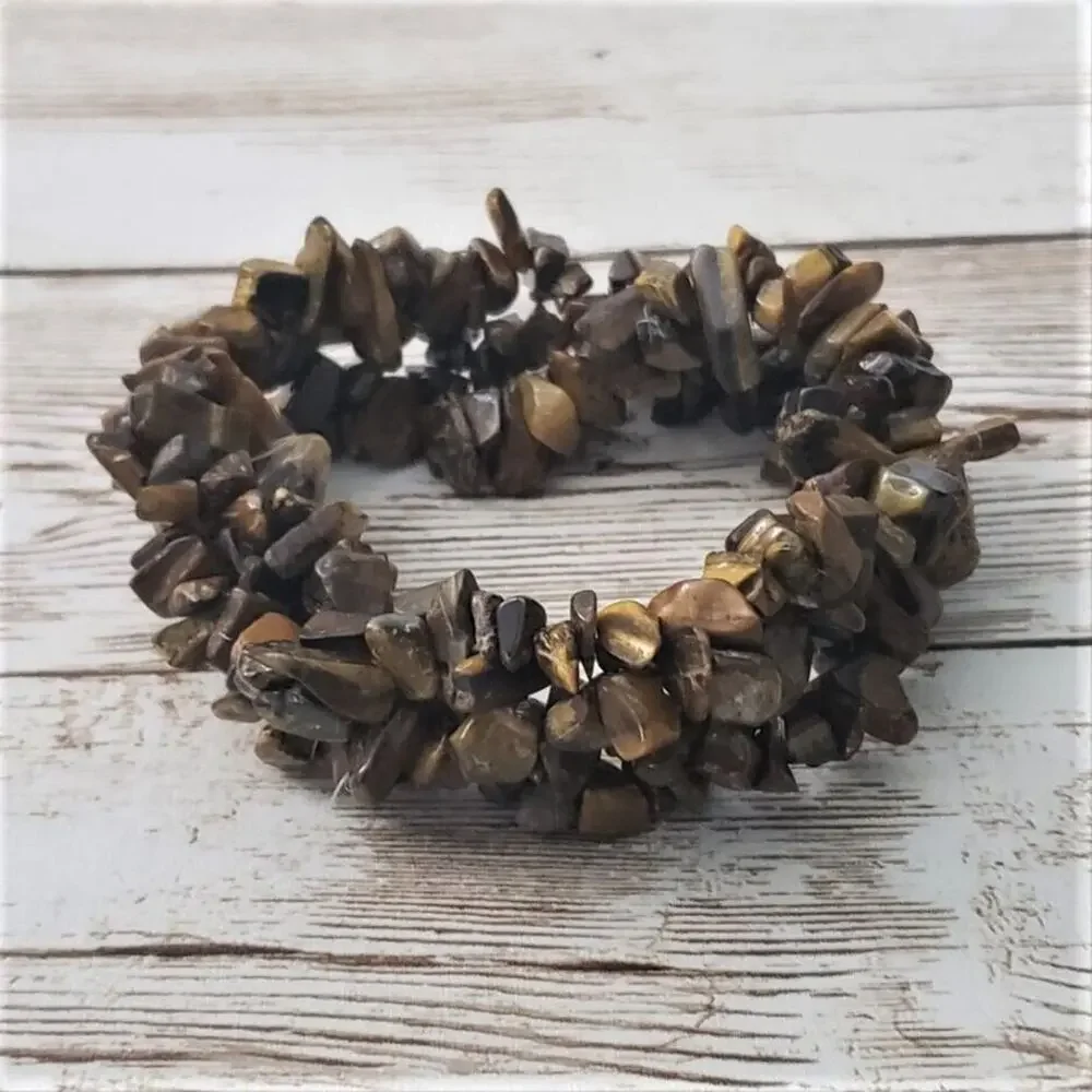 Vintage Stretch Bracelet - Multi Strand Rough Cut Brown Stone