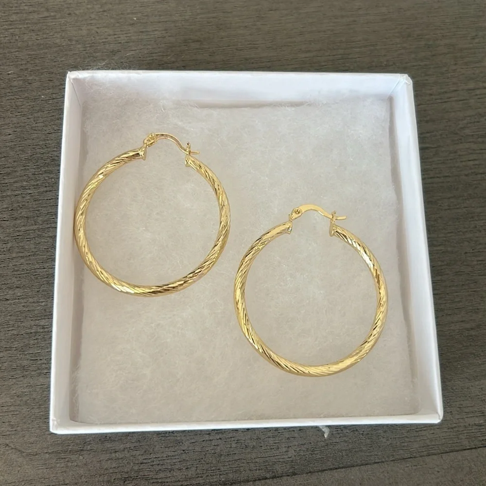 Italian 14kt Yellow Gold Twisted Hoop Earrings. 1