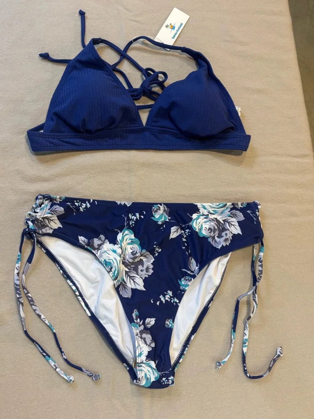 Beachsissi Women’s Navy Blue Floral Two-Piece Swim Set Size XL