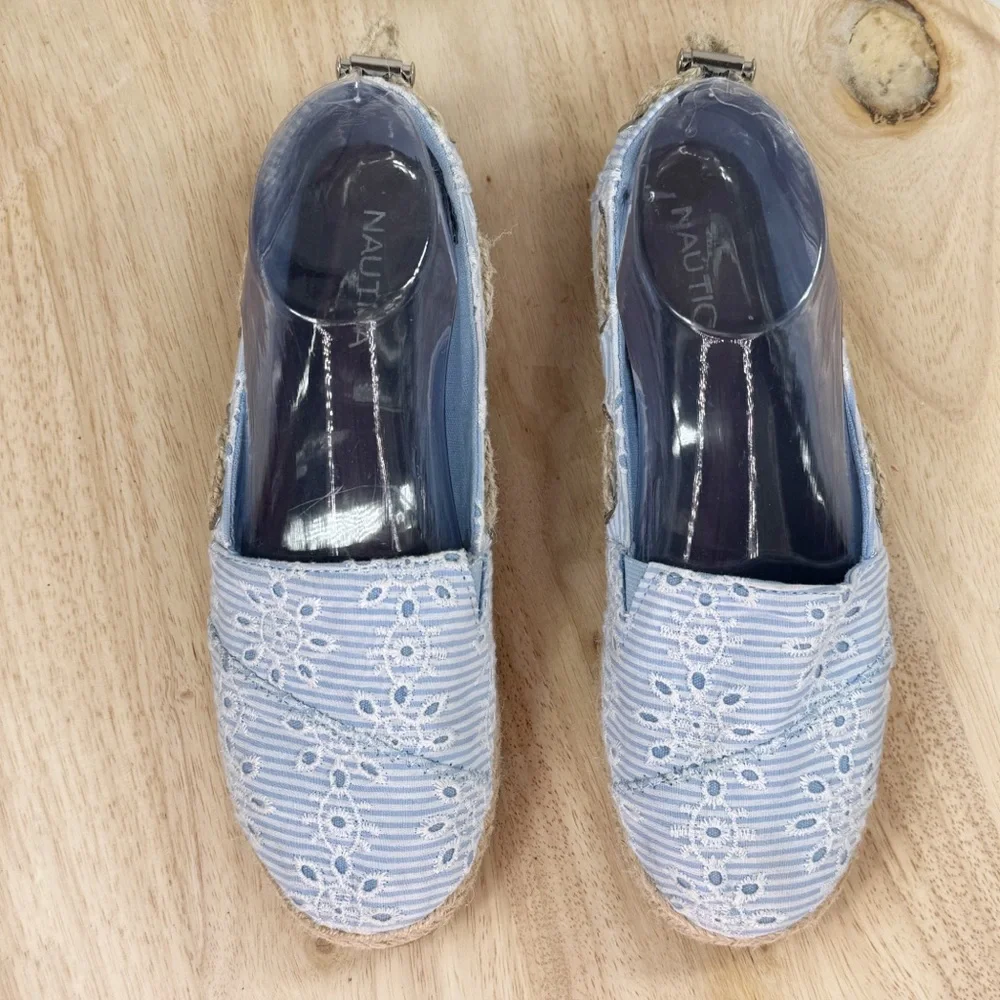 Nautica Rudder Striped Eyelet Espadrille Slip On Flats Blue 7.5 Cottagecore‎