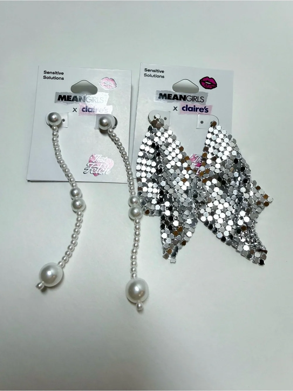 Silver Mesh Drop Earrings and Pearl like Dangle Set - Silver/White