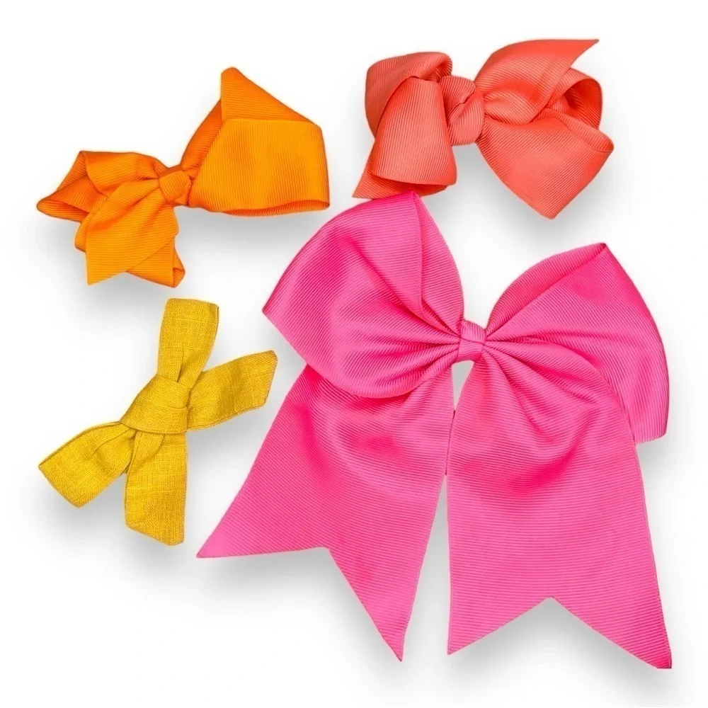 SET OF 4 HAIR BOWS CHEER PINK ORANGE COLORFUL