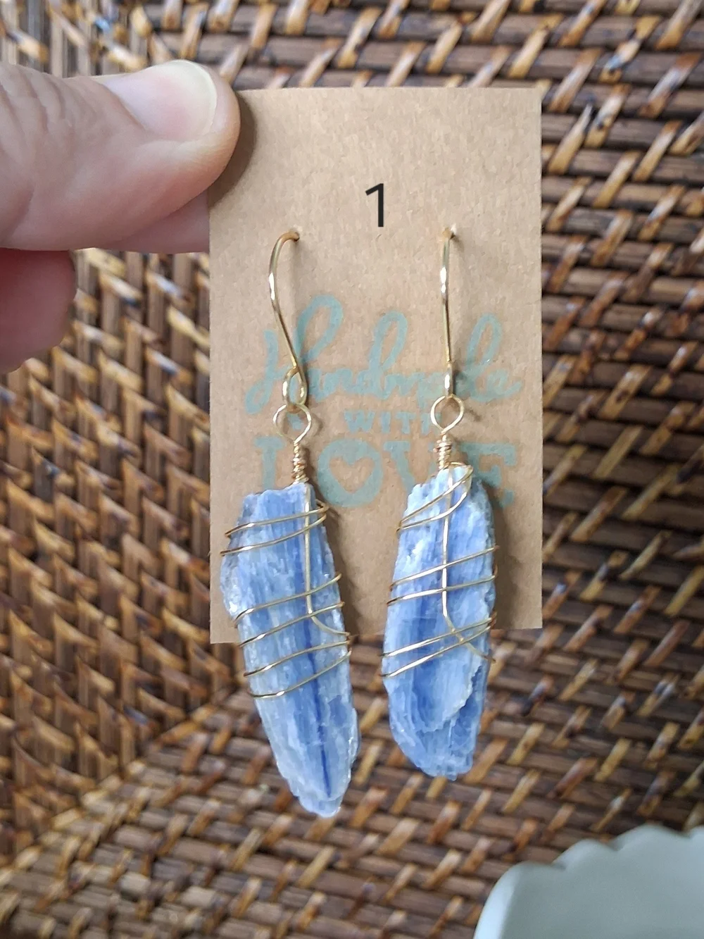Raw Blue Kyanite Wire-Wrapped Dangle Earrings — Gold or Silver