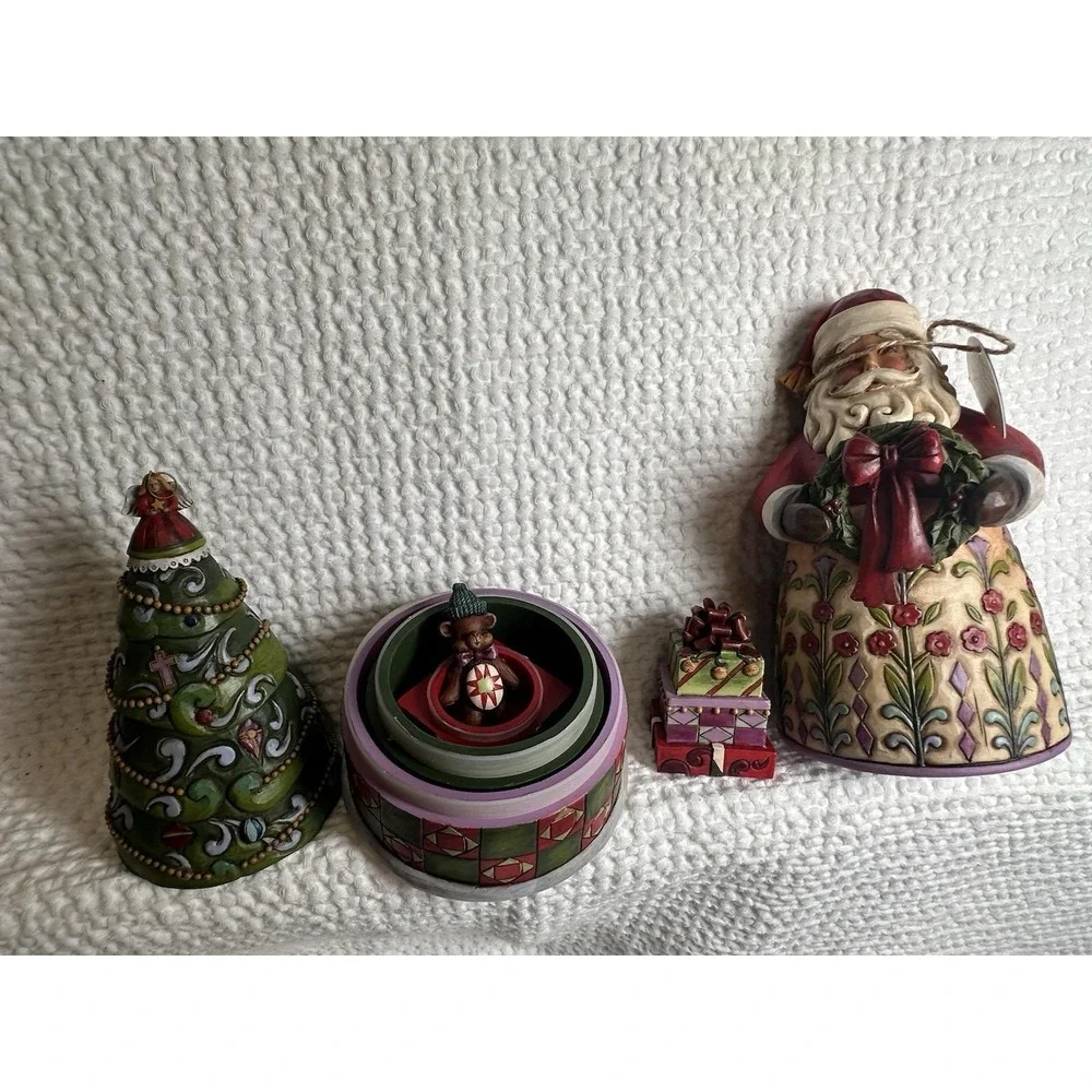Jim Shore Set of 4 Christmas Nesting Boxes Santa Tree Bear NIB 4017625 Enesco