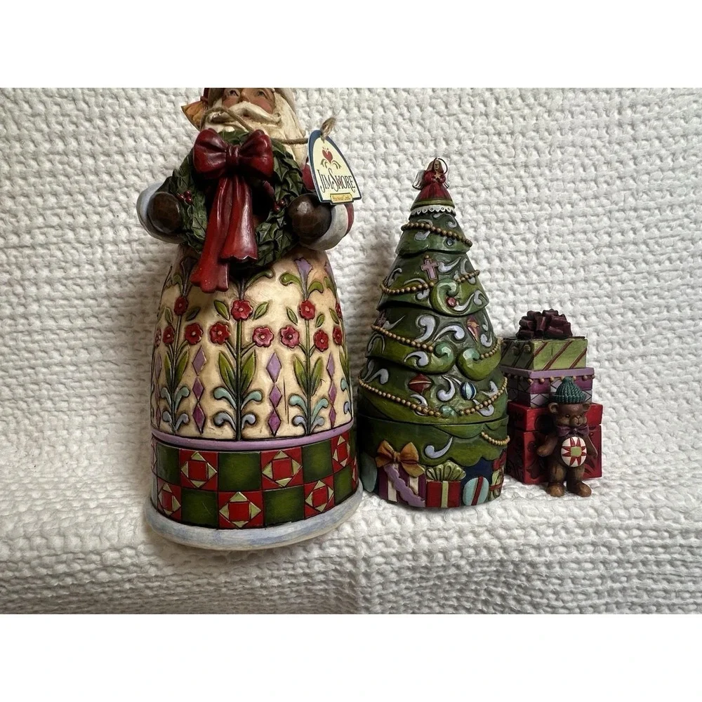 Jim Shore Set of 4 Christmas Nesting Boxes Santa Tree Bear NIB 4017625 Enesco