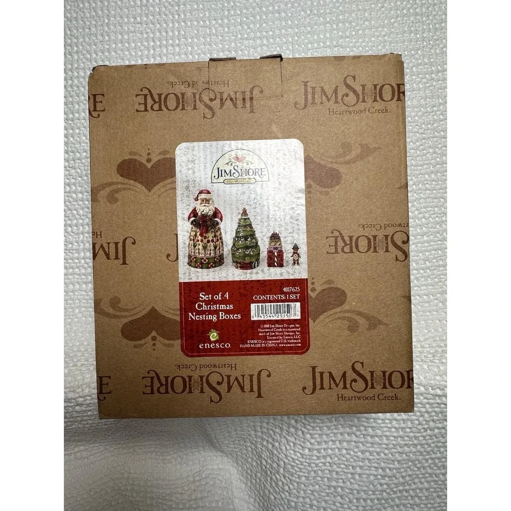 Jim Shore Set of 4 Christmas Nesting Boxes Santa Tree Bear NIB 4017625 Enesco