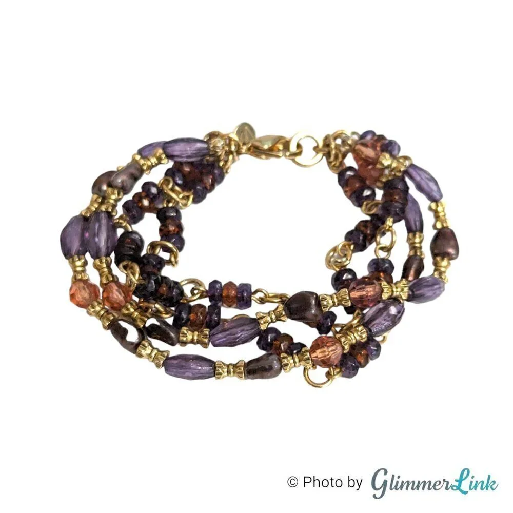Vintage Liz Claiborne Purple Multi Strand Beaded Bracelet