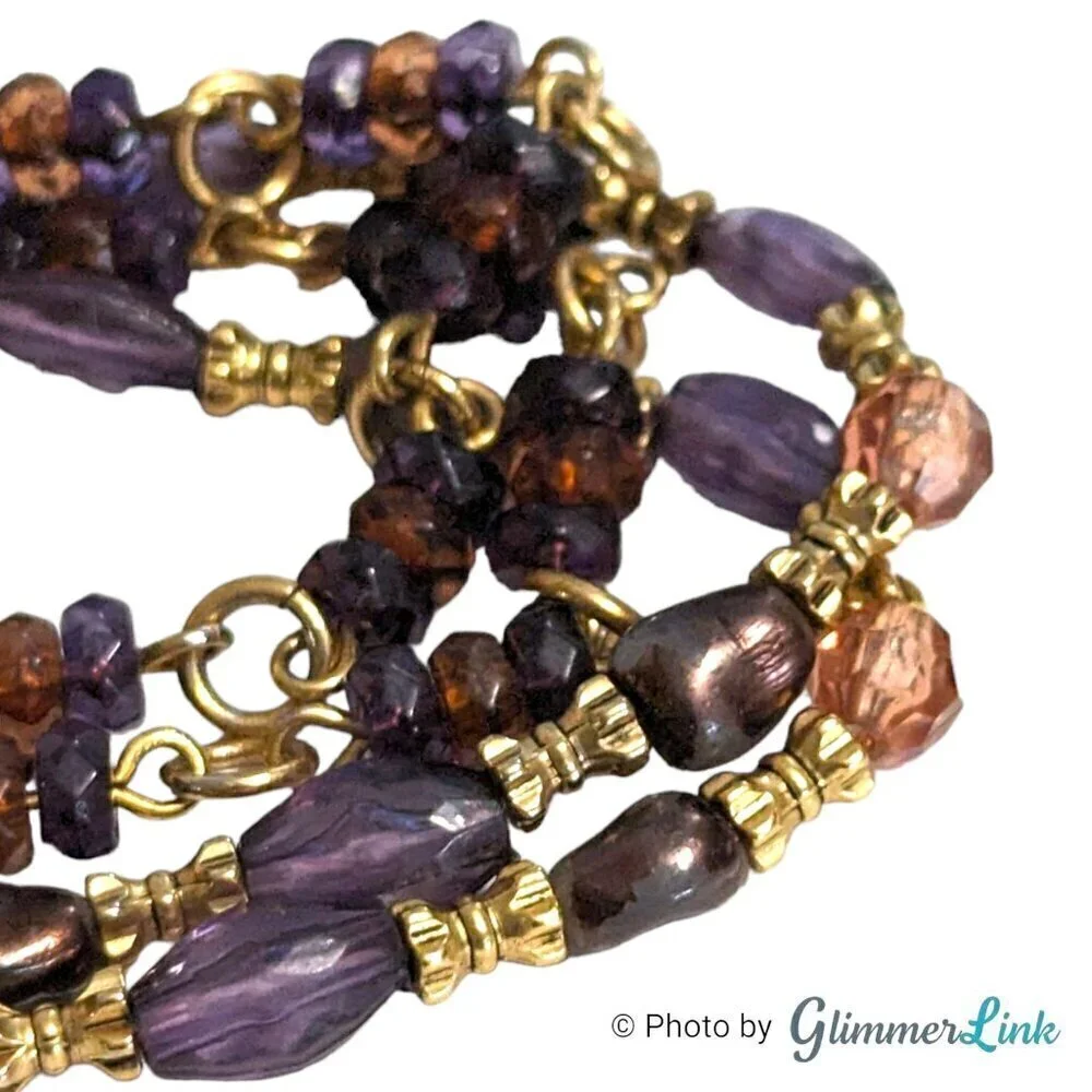 Vintage Liz Claiborne Purple Multi Strand Beaded Bracelet