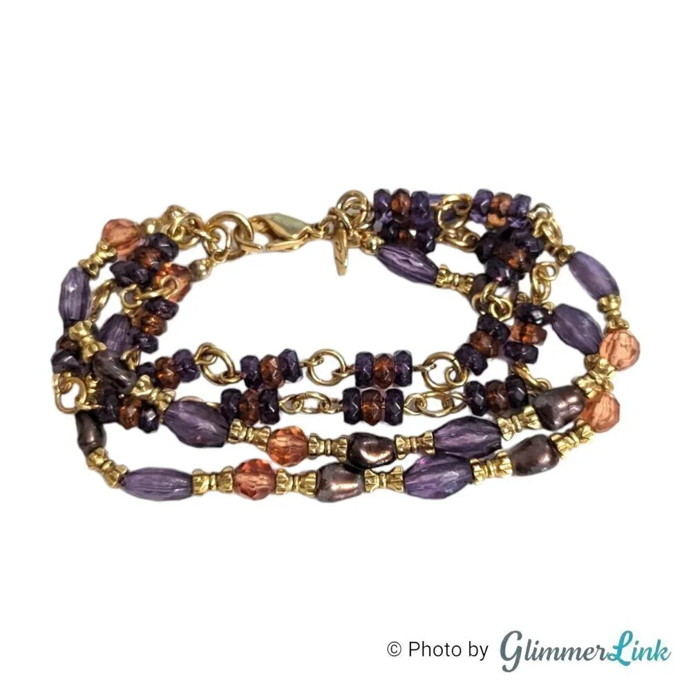 Vintage Liz Claiborne Purple Multi Strand Beaded Bracelet