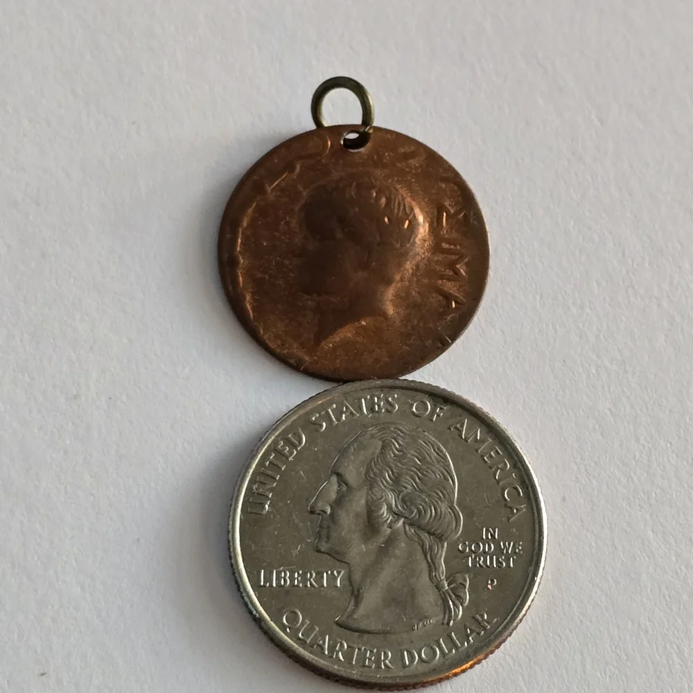 Vintage pendant copper tone numismatic charm jewelry faux coin