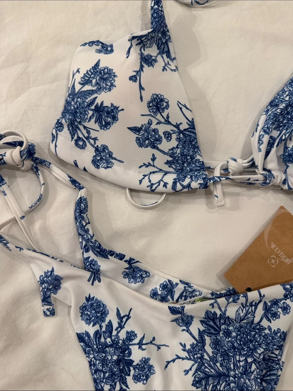 Berlook NWT White & Blue Floral Tie-Side Bikini Set