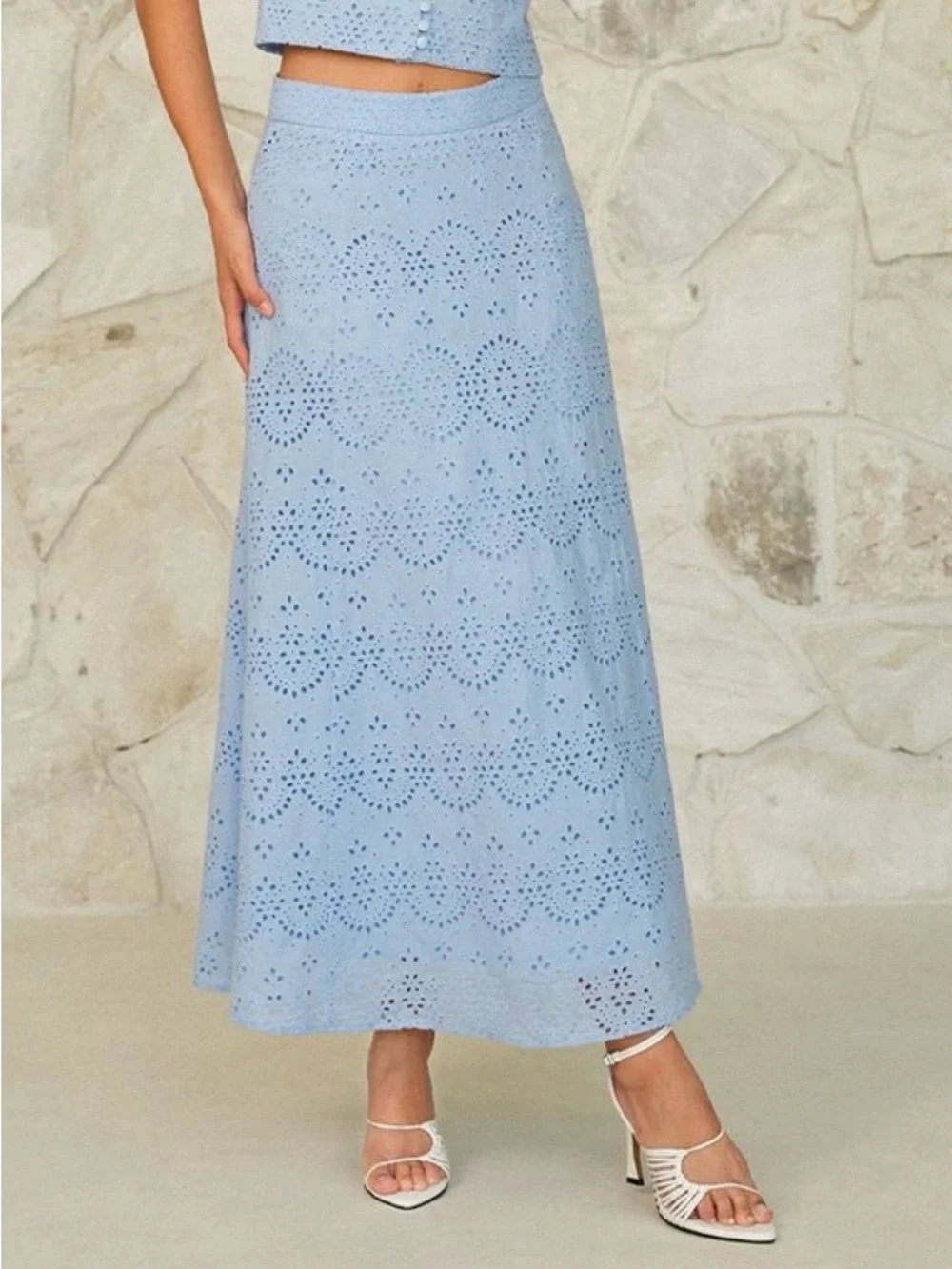 Light Blue Eyelet Maxi Skirt - Women