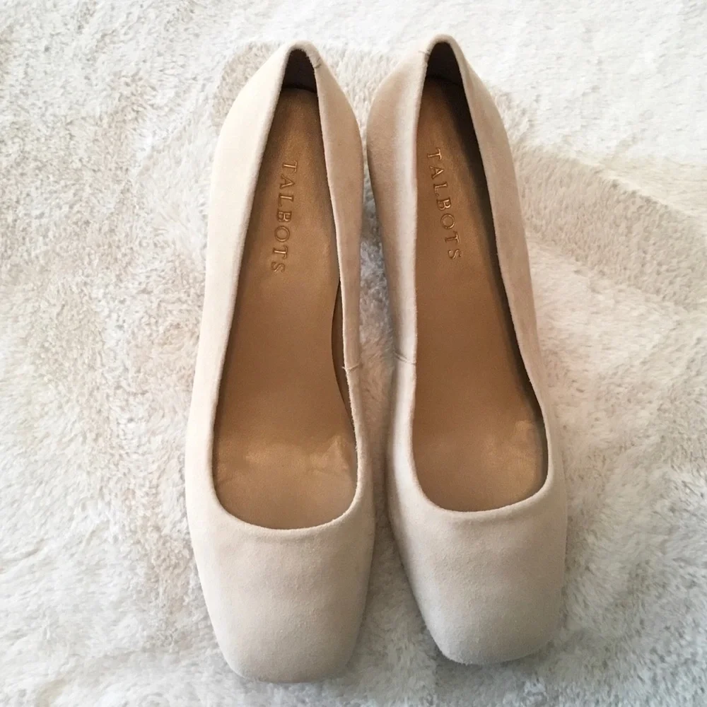 Talbots Nude Beige Suede Block Heel Pumps