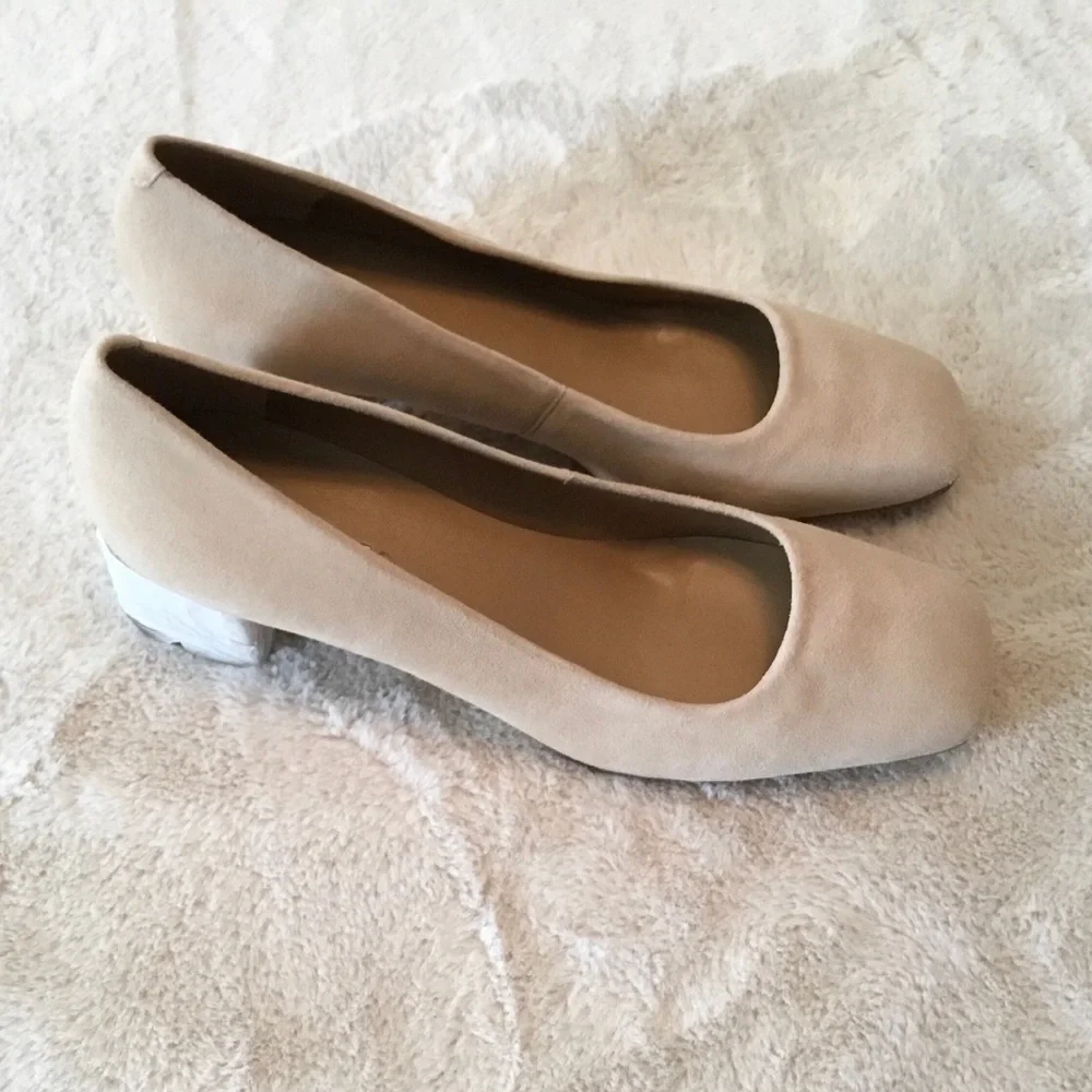 Talbots Nude Beige Suede Block Heel Pumps