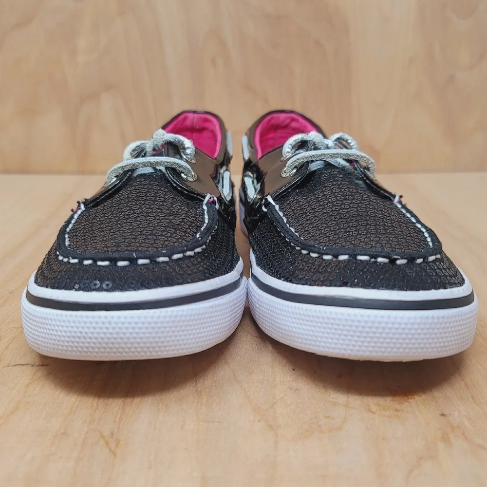 SPERRY TOP-SIDER Women's Boat Shoes Sz 4.5 M Bahama Black Glitter Casual Comfort