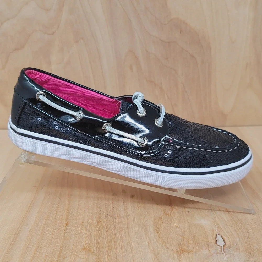 SPERRY TOP-SIDER Women's Boat Shoes Sz 4.5 M Bahama Black Glitter Casual Comfort