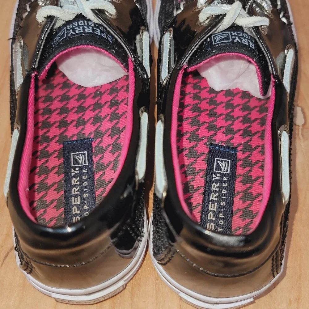 SPERRY TOP-SIDER Women's Boat Shoes Sz 4.5 M Bahama Black Glitter Casual Comfort