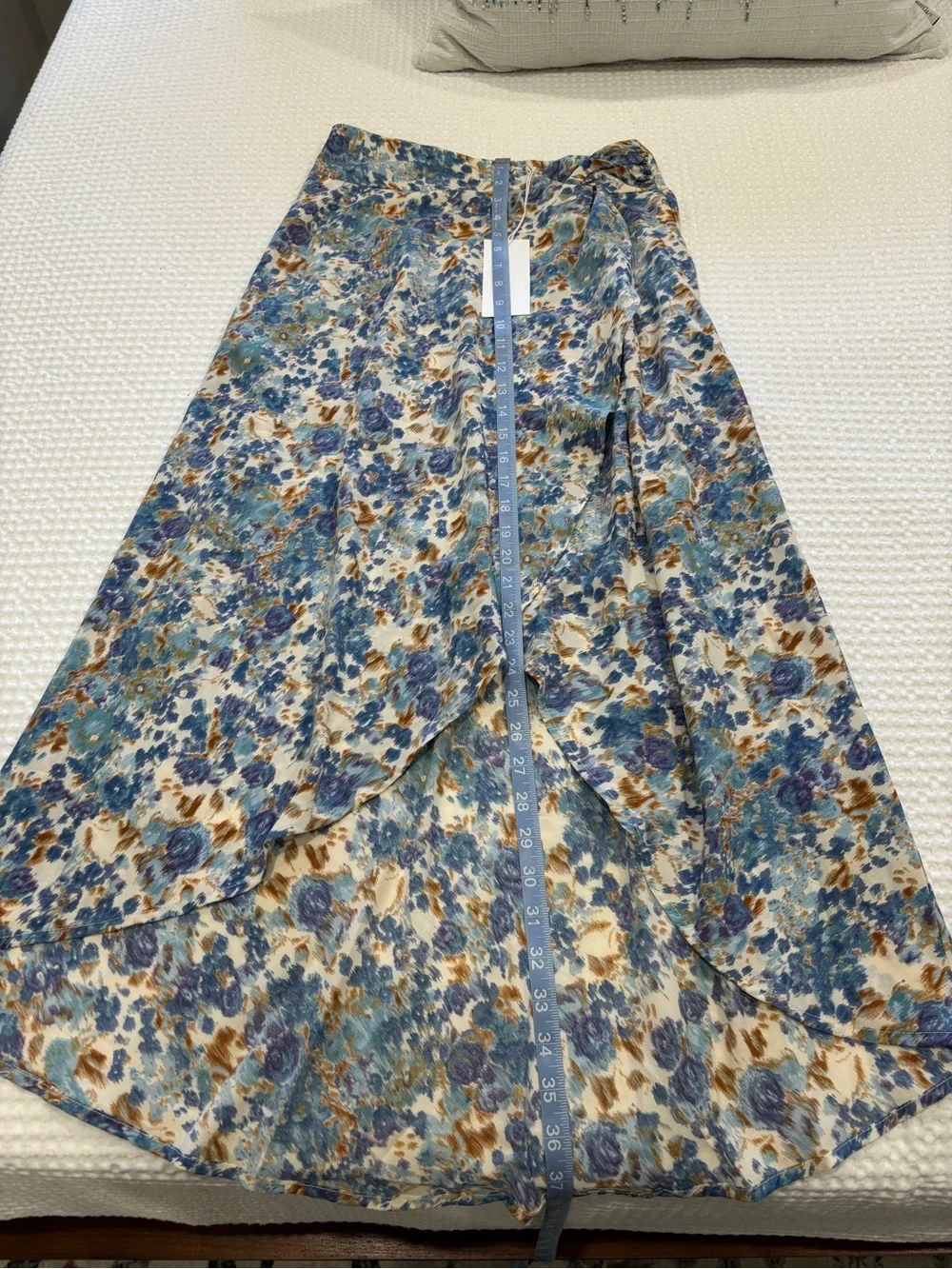 Lush Blue and Tan Watercolor Floral High-low Midi Skirt