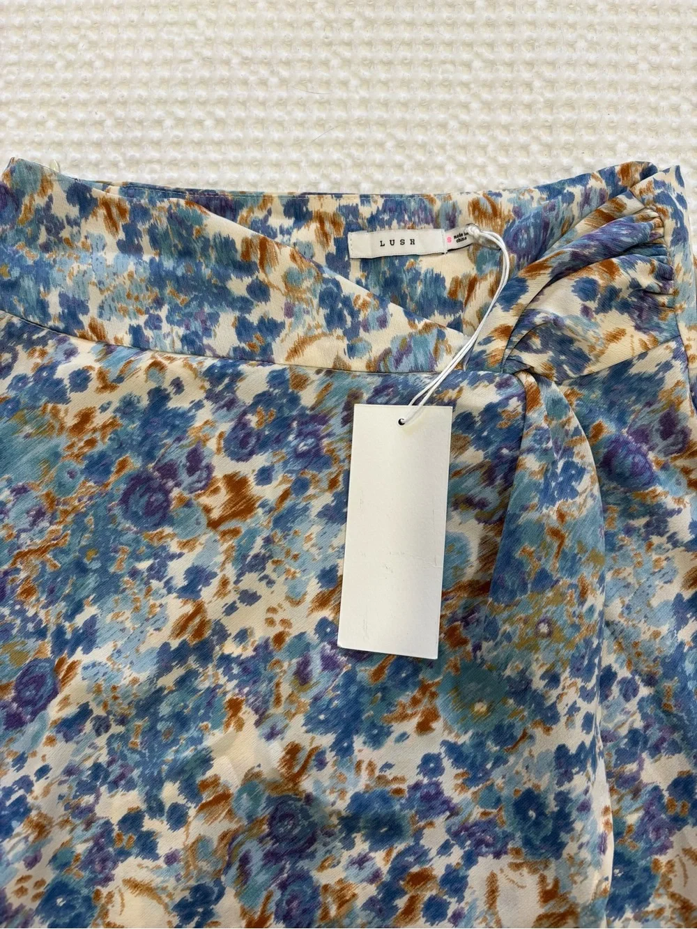 Lush Blue and Tan Watercolor Floral High-low Midi Skirt
