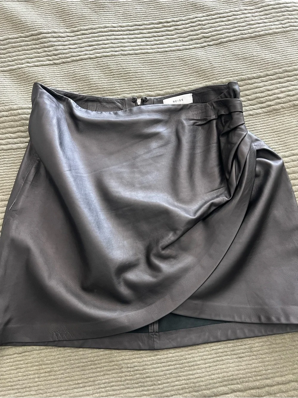 Reiss Black Leather Wrap Mini Skirt