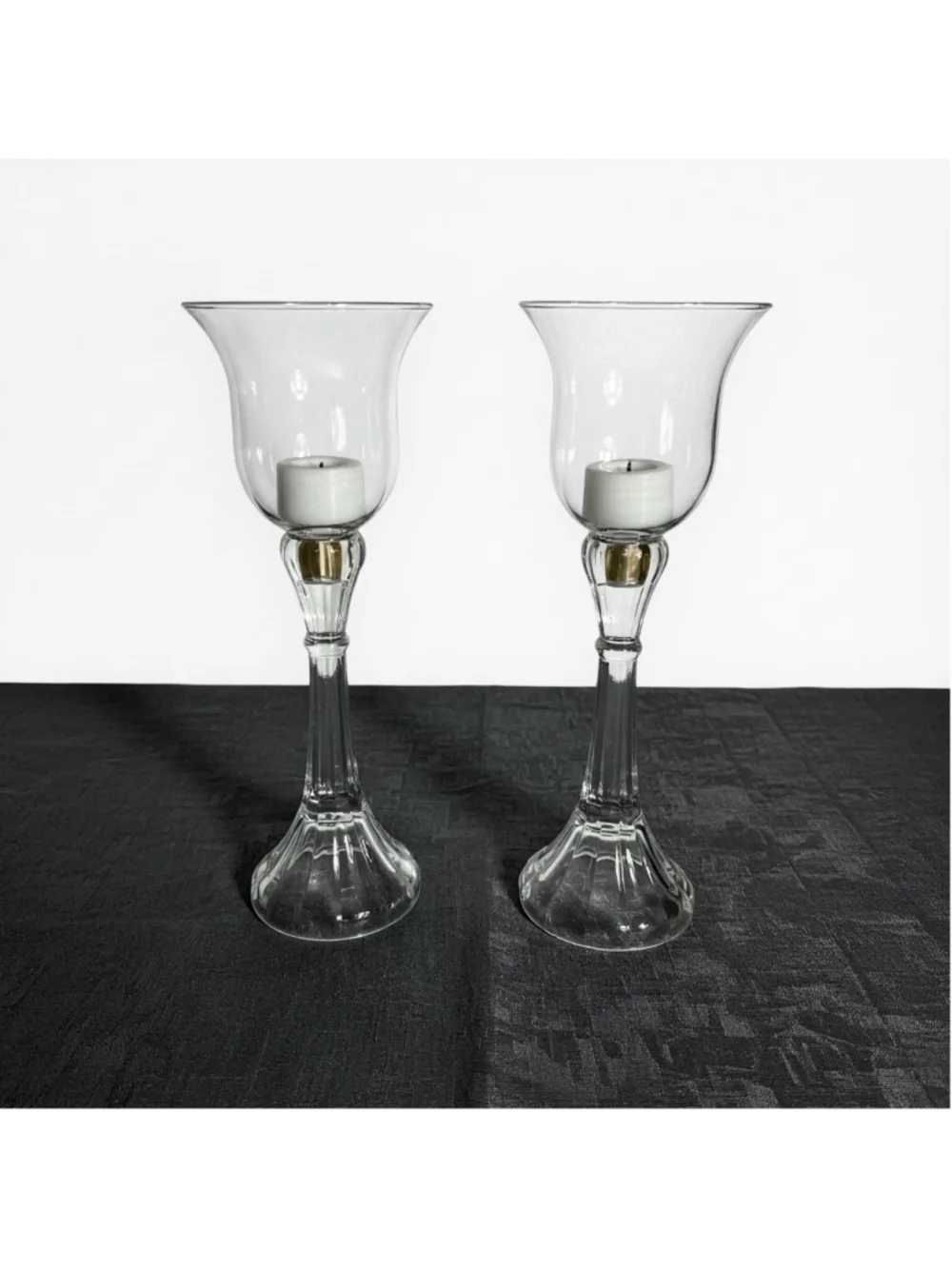2 clear glass column candle holders removable pegged bell shape votive holders