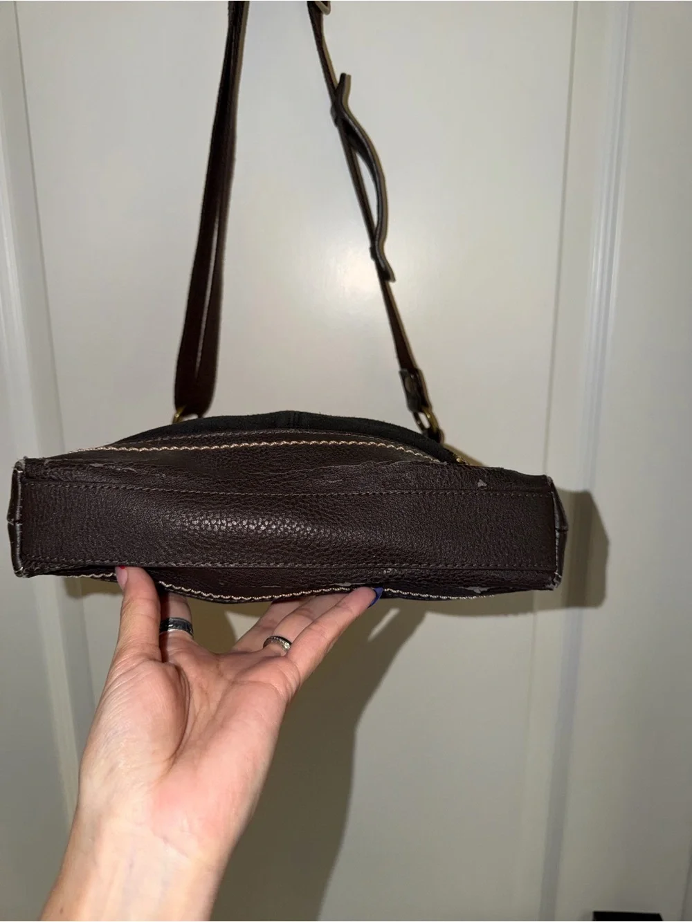 The Sak Colorblock Leather Suede Hobo Crossbody Bag Brown Black Boho Bag