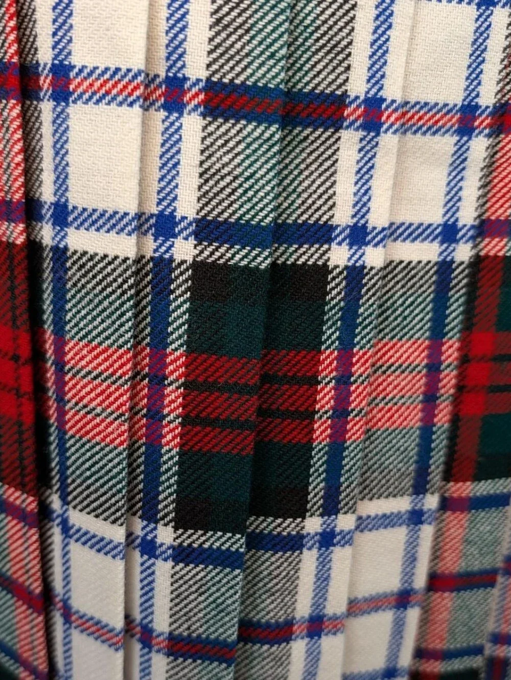 Vintage Clan Laird Made in Scotland White, Green, Blue, & Red Tartan Plaid Kilt
