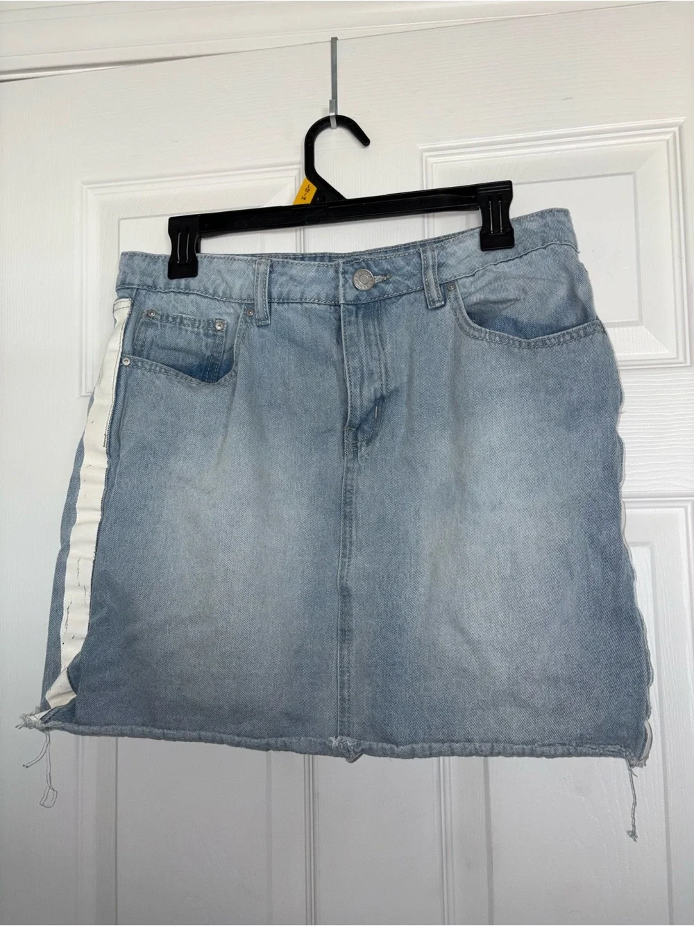 Light Wash Denim Mini Skirt with White Side Stripe