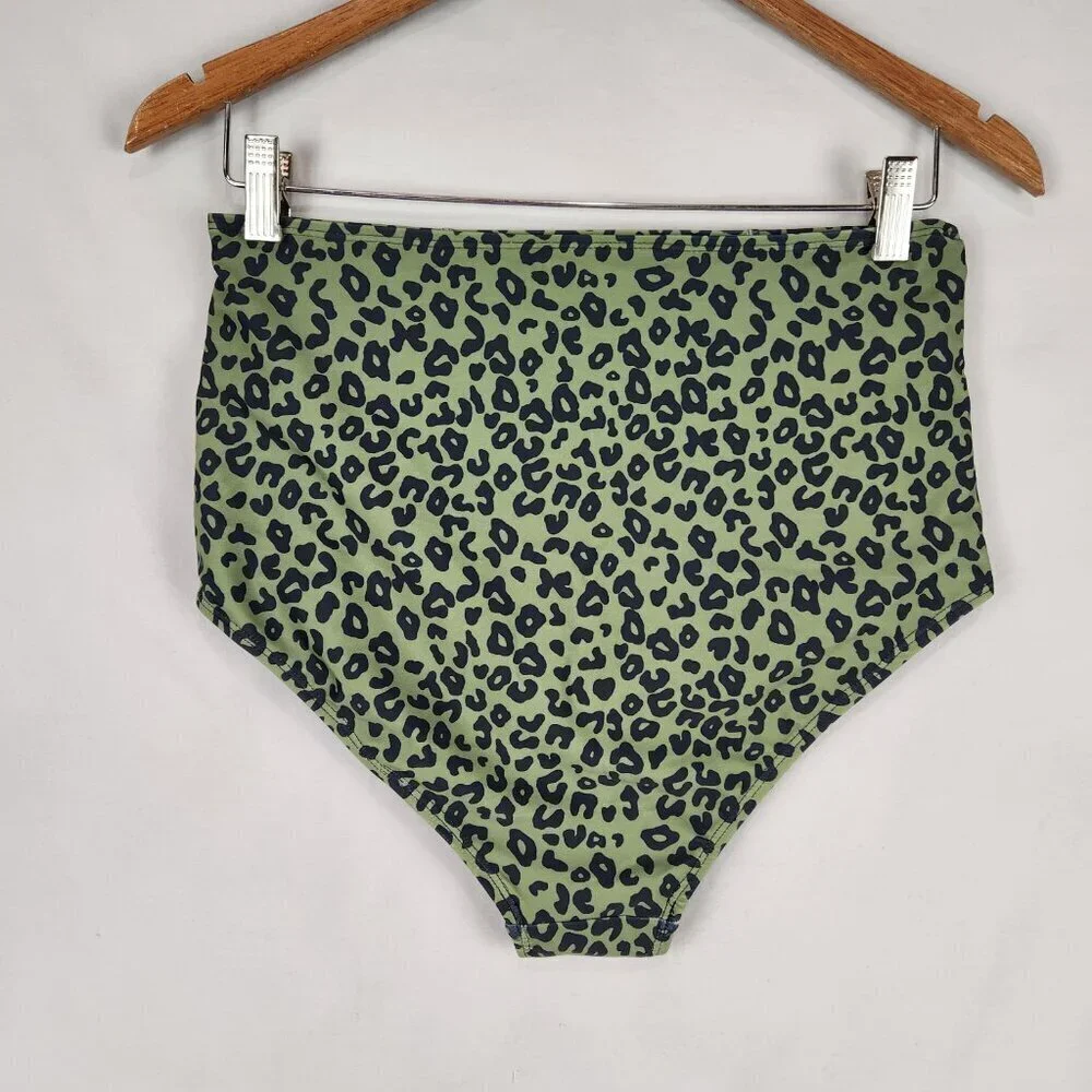 NWT Marina West Two Piece Swimsuit Women's L Olive Black Leopard Bikini UPF 50
