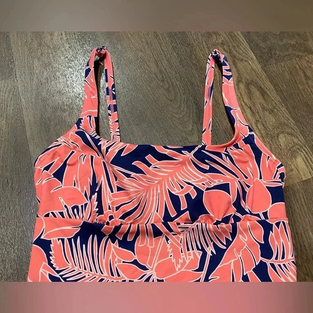 Land’s End Square Neck Underwire Tankini Swimsuit Top Pink Navy Palm Size 2 NWT