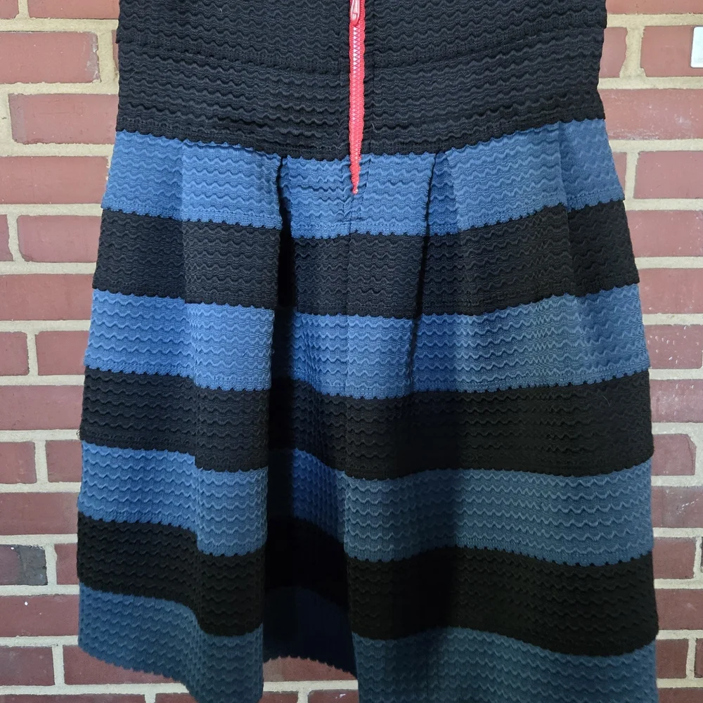 Anthropologie Girls From Savoy Blue Black Stripe Textured Skirt XS Preppy