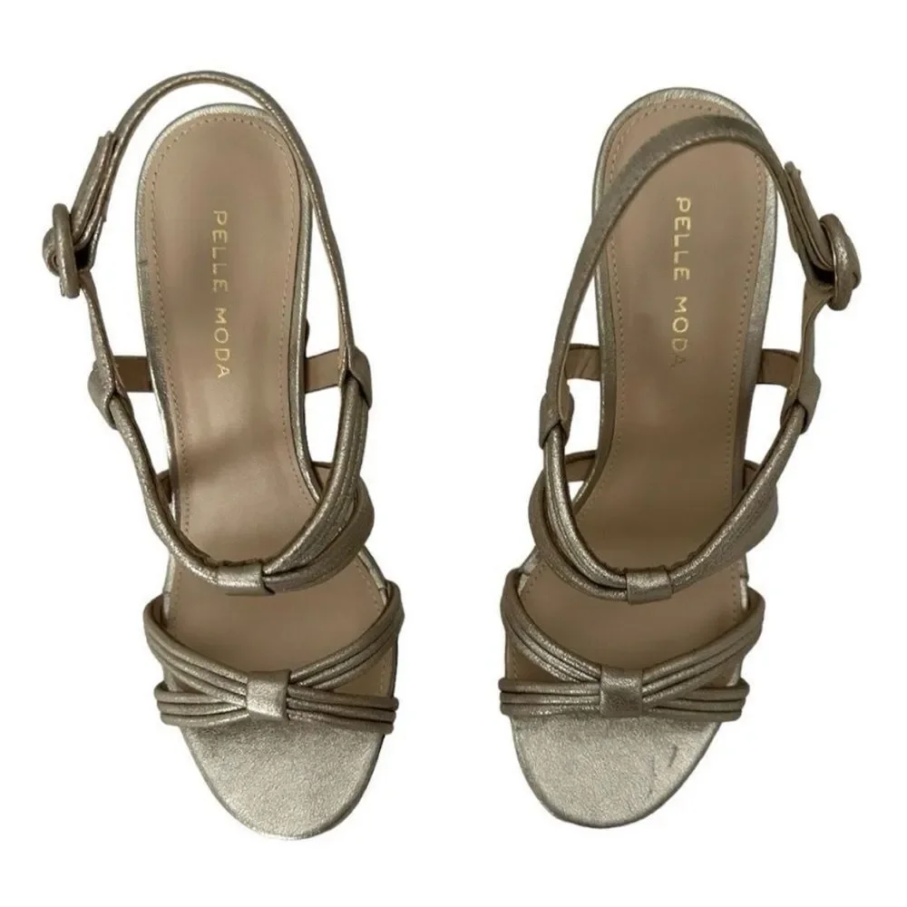 Pelle Moda Platinum Gold Metallic Strappy Slingback Heels Sandals Women's Size 7