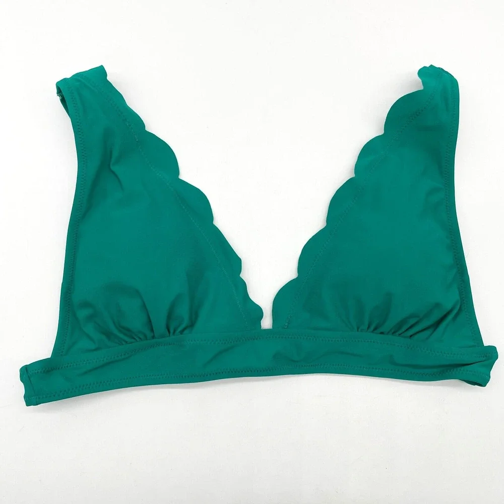 Peddney Womens Bikini Top Size Large Teal Green Scalloped Triangle Padded Beachy