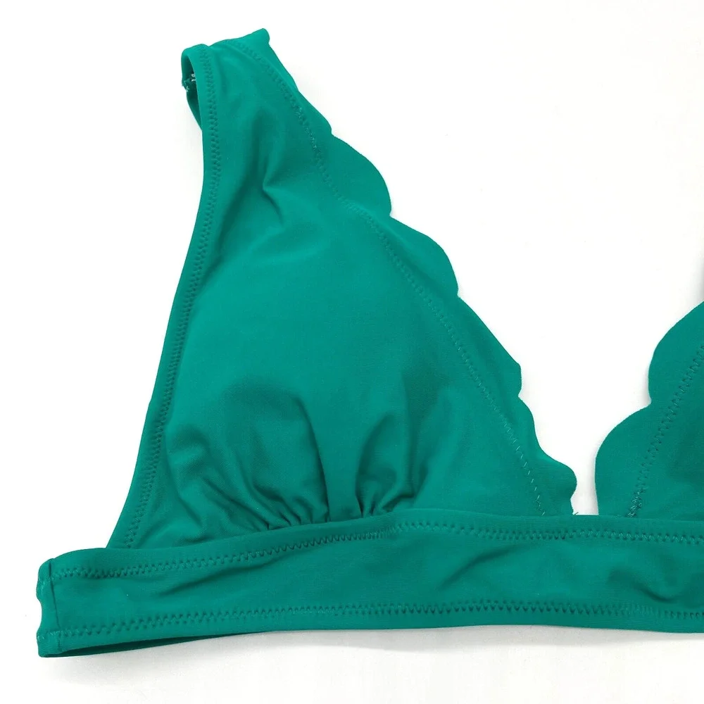 Peddney Womens Bikini Top Size Large Teal Green Scalloped Triangle Padded Beachy