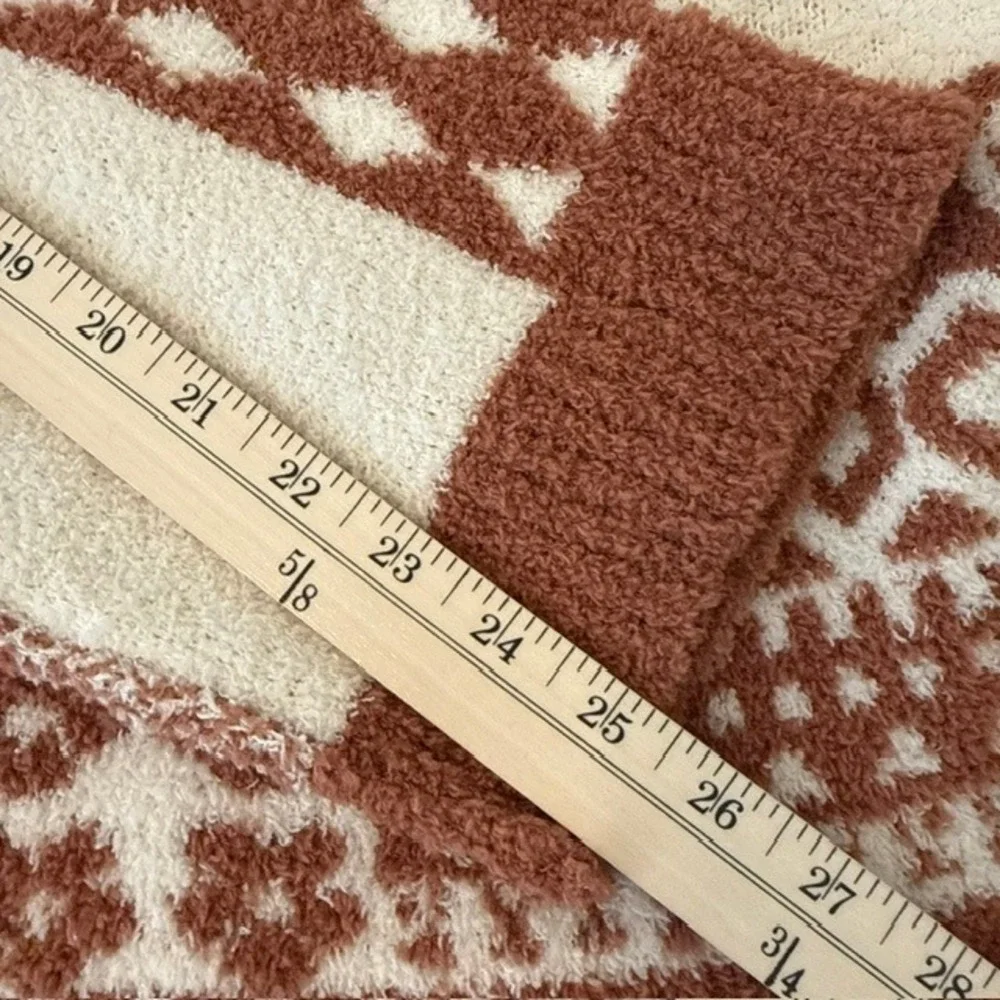 POL Oversized Patchwork Sweater Fuzzy V-Neck Geometric Floral Rust Large