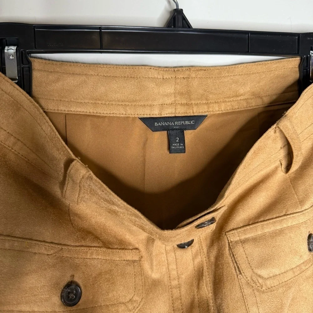 Banana Republic Camel faux Suede Button-Front Mini Skirt