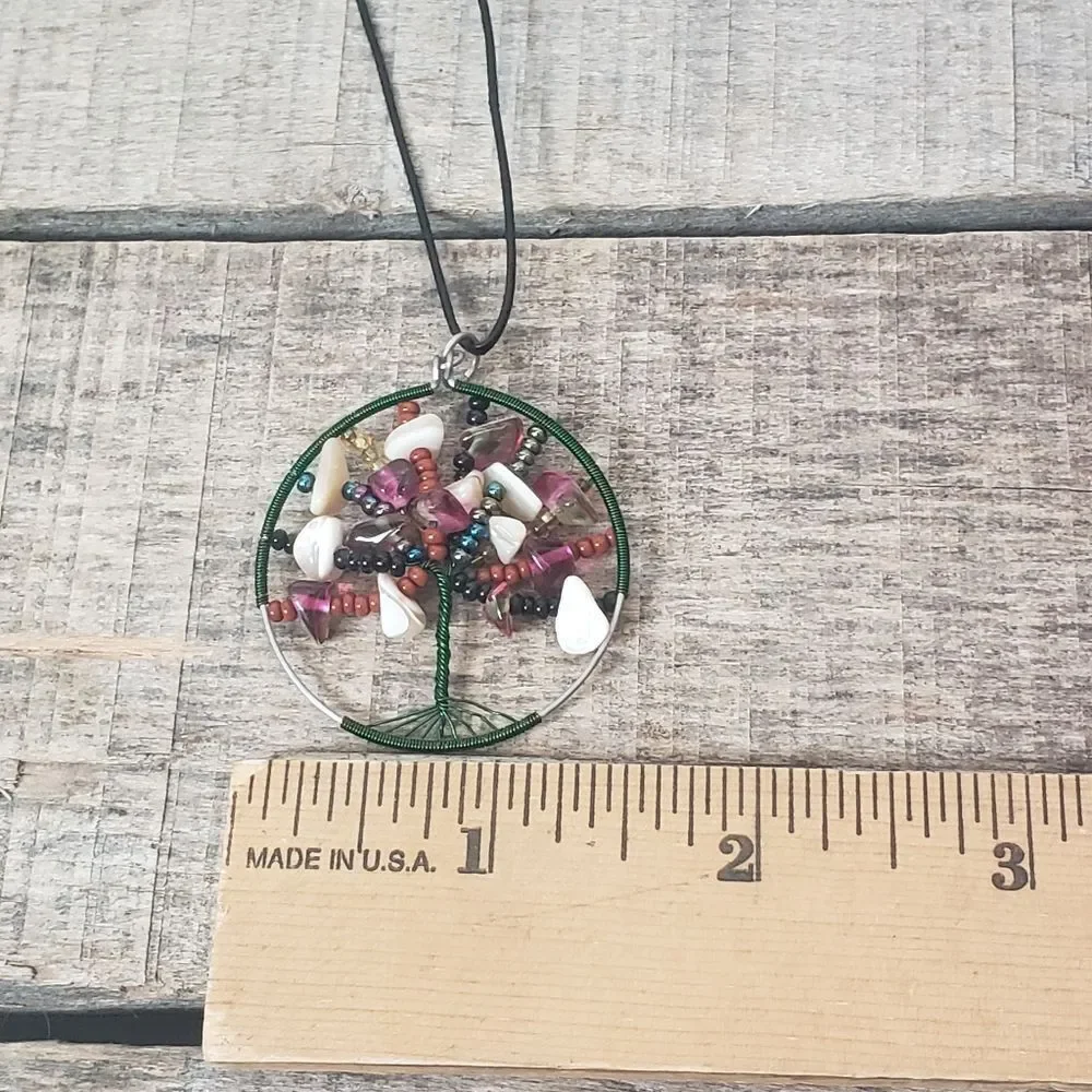 TREE OF LIFE Wire-Wrapped Beaded Pendant Necklace
