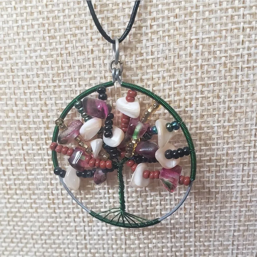 TREE OF LIFE Wire-Wrapped Beaded Pendant Necklace