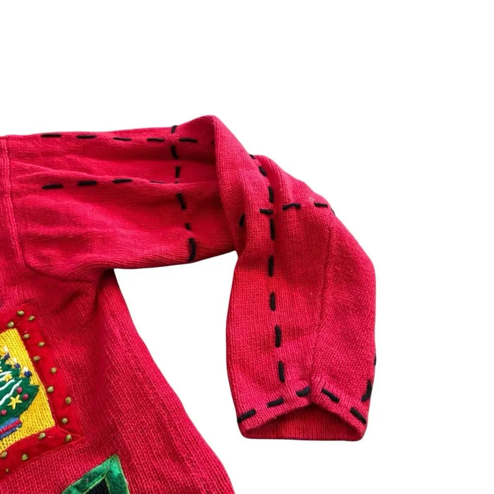 Segue Ho Ho Ho Christmas Sweater Cardigan Size L Red Womens  Button Santa Sleigh