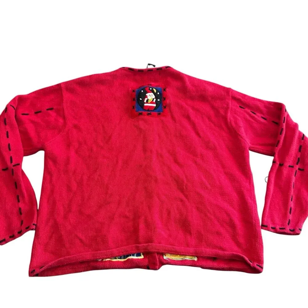 Segue Ho Ho Ho Christmas Sweater Cardigan Size L Red Womens  Button Santa Sleigh
