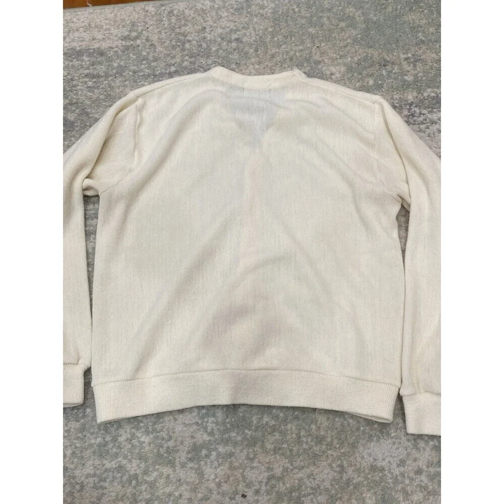 Vintage 60s 70s Sweater Mens L Turtle Logo Challenger Cream Rockabilly Cardigan
