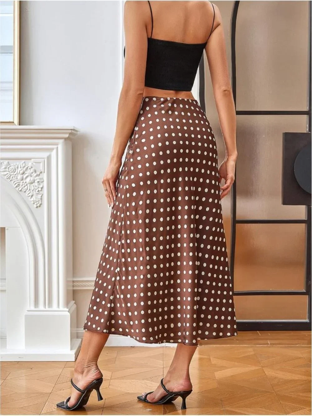 Elegant Polka Dot Maxi Skirt | High Waist Satin Ruffle A-Line | Summer Style