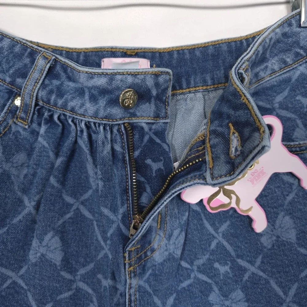 VICTORIA SECRET PINK Womens New Mini Skirt MEDIUM Bow Print LOVESHACKFANCY