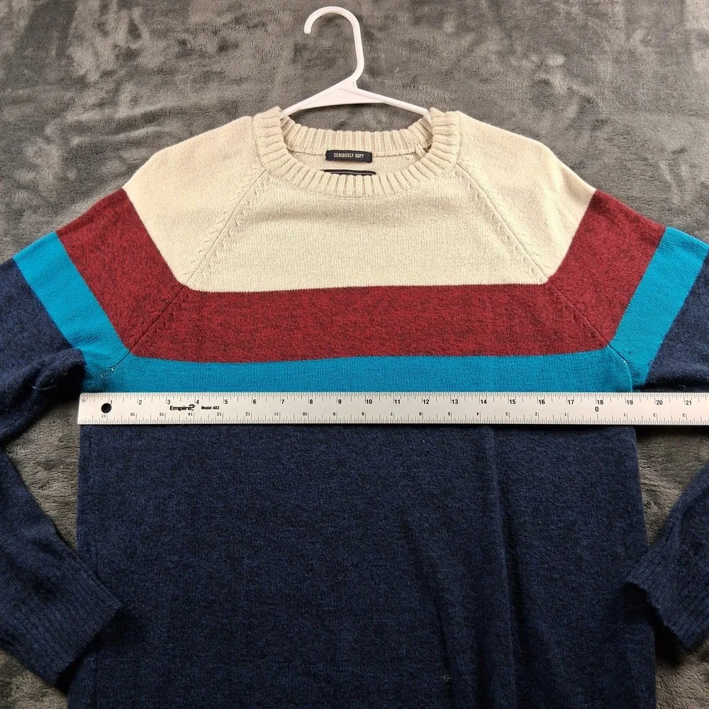 American Eagle Seriously Soft Sweater  M Blue Colorblock Crewneck Knit Raglan