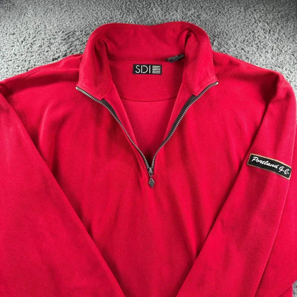 SDI Golf Pullover Mens 2XL Vintage Portland Course Red 1/4 Zip Dadcore Patch VTG